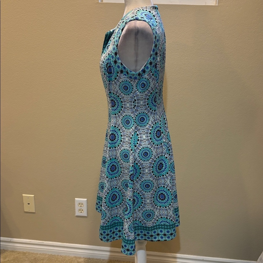 Liz Claiborne Teal and Navy Geometric Midi Dress-Size 10 - Picture 3 of 13